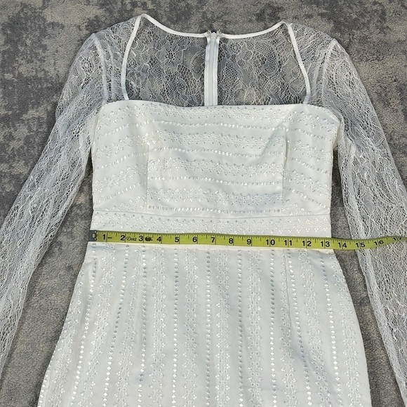 NWOT Sau Square Neck Long Lace Sleeve White Sheath Dress Textured Bridal Sz 8 - Picture 11 of 14